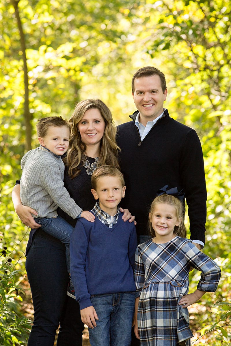 Blue, gray, and camel all blend nicely and help you stand out from the fall color in your family photos. can you wear blue for fall family photos in wisconsin